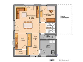Massivhaus Familienhaus Jara von Kern-Haus Schlüsselfertig ab 322900€, Satteldach-Klassiker Grundriss 1