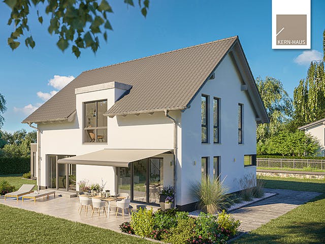 Fertighaus Familienhaus Melia von Kern-Haus Schlüsselfertig ab 394900€, Satteldach-Klassiker Außenansicht 1