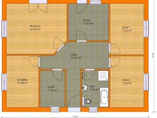 Massivhaus Bungalow 110 von KLINKER HAUS Schlüsselfertig ab 264500€, Bungalow Grundriss 1