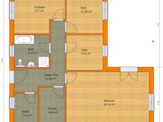 Massivhaus Winkelbungalow 115 von KLINKER HAUS Schlüsselfertig ab 283900€, Bungalow Grundriss 1