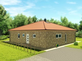 Massivhaus Winkelbungalow 120 von KLINKER HAUS Schlüsselfertig ab 316000€, Bungalow Außenansicht 1