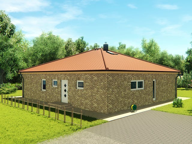 Massivhaus Winkelbungalow 120 von KLINKER HAUS Schlüsselfertig ab 316000€, Bungalow Außenansicht 1 Massivhaus Winkelbungalow 120 von KLINKER HAUS Schlüsselfertig ab 316000€, Bungalow Außenansicht 1