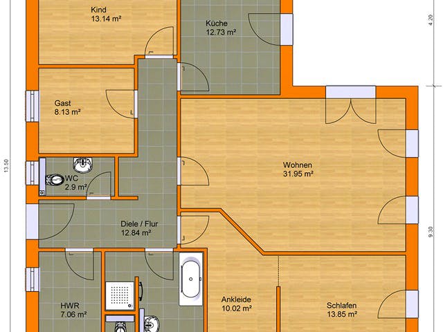 Massivhaus Winkelbungalow 120 von KLINKER HAUS Schlüsselfertig ab 316000€, Bungalow Grundriss 1