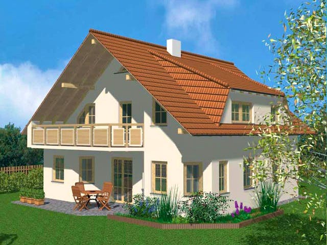Massivhaus Landhaus von Wagener Systemhausbau Schlüsselfertig ab 325000€, Satteldach-Klassiker Außenansicht 1