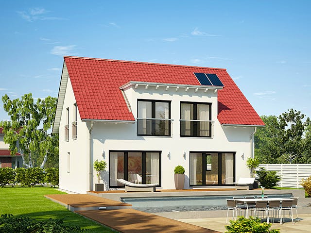 Massivhaus Familyhaus 130 von Lechner Massivhaus, Satteldach-Klassiker Außenansicht 1