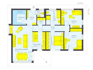 Fertighaus SOLUTION 110 V3 von Living Fertighaus Schlüsselfertig ab 327686€, Bungalow Grundriss 1