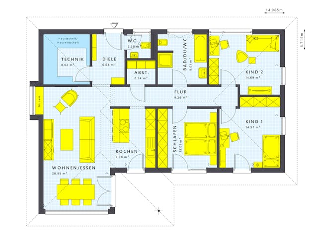 Fertighaus SOLUTION 110 V3 von Living Fertighaus Schlüsselfertig ab 327686€, Bungalow Grundriss 1