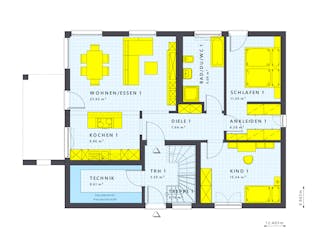 Fertighaus SOLUTION 204 V2 L von Living Fertighaus Schlüsselfertig ab 489984€, Satteldach-Klassiker Grundriss 1