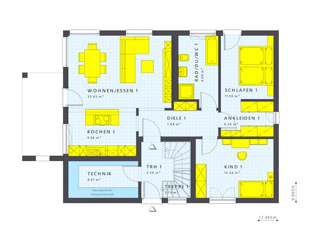 Fertighaus SOLUTION 204 V2 L von Living Fertighaus Schlüsselfertig ab 489984€, Satteldach-Klassiker Grundriss 1