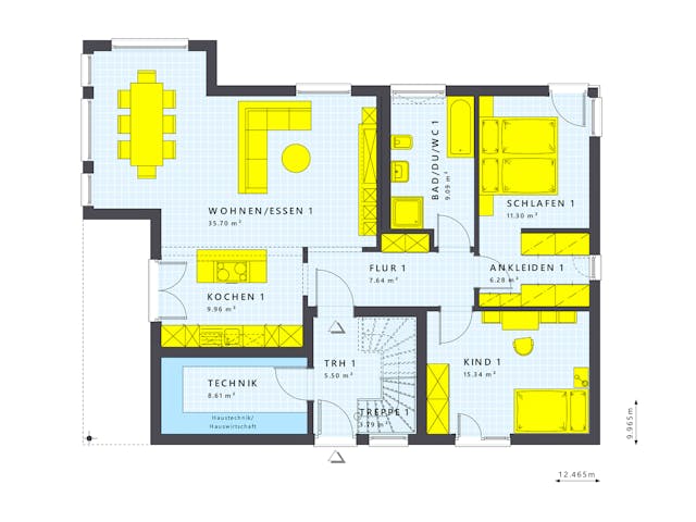 Fertighaus SOLUTION 204 V7 L von Living Fertighaus Schlüsselfertig ab 518569€, Stadtvilla Grundriss 1