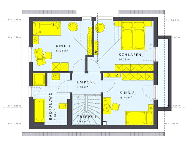 Fertighaus SUNSHINE 125 V3 von Living Fertighaus Schlüsselfertig ab 302278€, Satteldach-Klassiker Grundriss 2