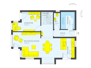 Fertighaus SUNSHINE 143 V4 von Living Fertighaus Schlüsselfertig ab 325537€, Satteldach-Klassiker Grundriss 1