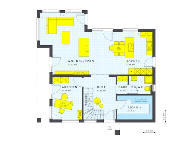 Fertighaus SUNSHINE 165 V4 von Living Fertighaus Schlüsselfertig ab 359488€, Satteldach-Klassiker Grundriss 1