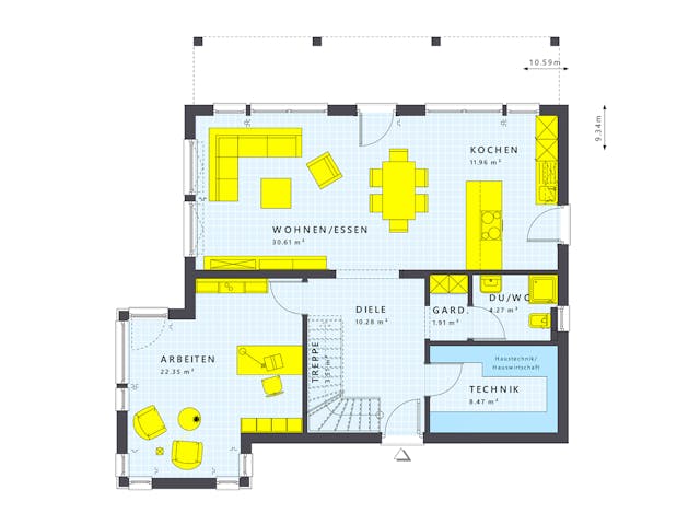 Fertighaus SUNSHINE 165 V7 von Living Fertighaus Schlüsselfertig ab 392077€, Cubushaus Grundriss 1