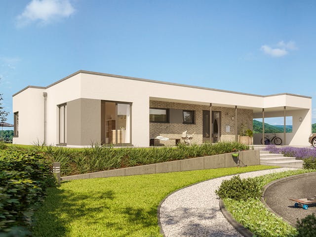 Fertighaus SOLUTION 101 V4 von Living Fertighaus Schlüsselfertig ab 316206€, Bungalow Außenansicht 1 Fertighaus SOLUTION 101 V4 von Living Fertighaus Schlüsselfertig ab 316206€, Bungalow Außenansicht 1