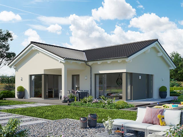 Fertighaus SOLUTION 82 V2 von Living Fertighaus Schlüsselfertig ab 325931€, Bungalow Außenansicht 1 Fertighaus SOLUTION 82 V2 von Living Fertighaus Schlüsselfertig ab 325931€, Bungalow Außenansicht 1