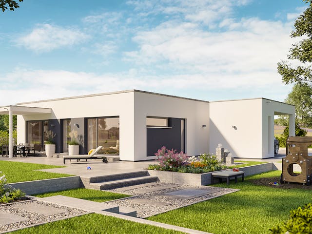 Fertighaus SOLUTION 82 V4 von Living Fertighaus Schlüsselfertig ab 338531€, Bungalow Außenansicht 1 Fertighaus SOLUTION 82 V4 von Living Fertighaus Schlüsselfertig ab 338531€, Bungalow Außenansicht 1