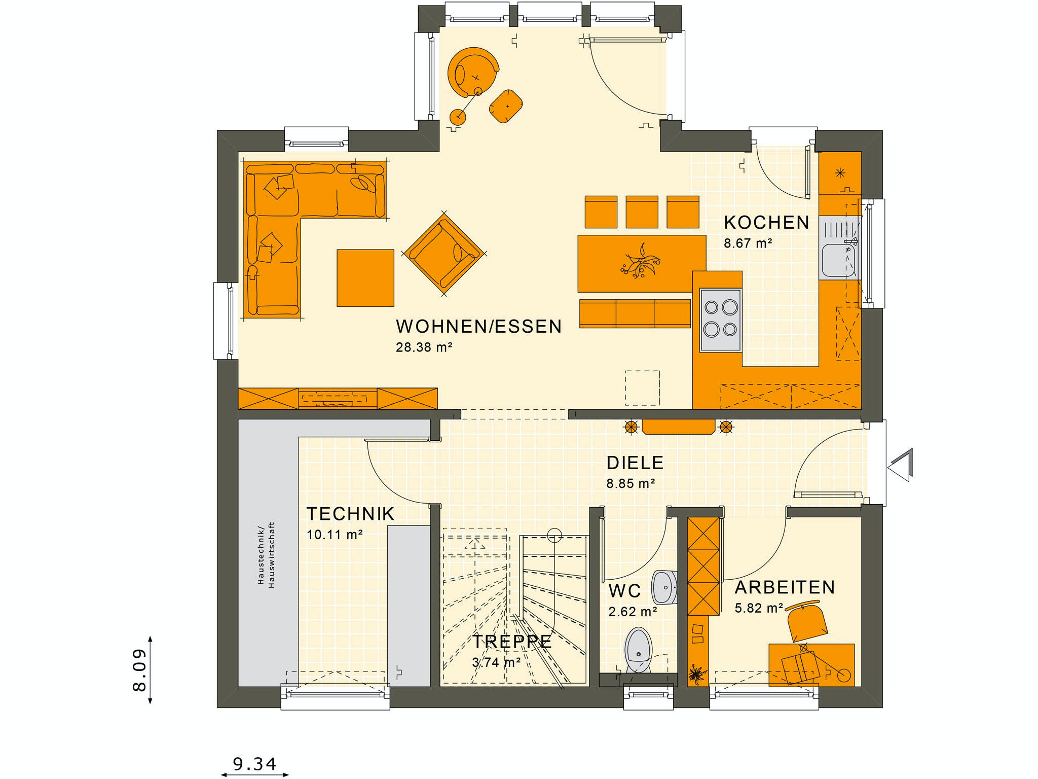 Fertighaus SUNSHINE 125 V4 von Living Fertighaus Ausbauhaus ab 286795€, Satteldach-Klassiker Grundriss 1