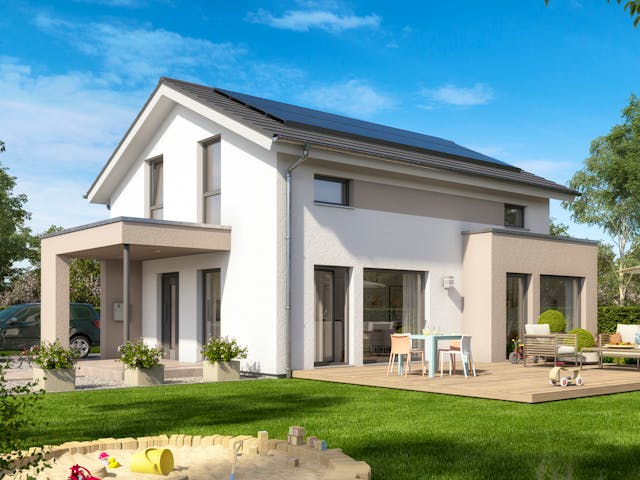 Fertighaus SUNSHINE 125 V5 von Living Fertighaus Schlüsselfertig ab 301963€, Satteldach-Klassiker Außenansicht 1