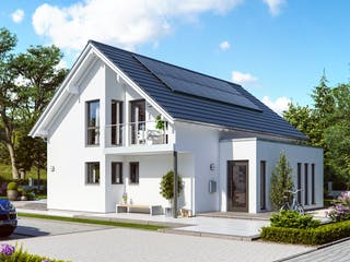 Fertighaus SUNSHINE 143 V2 von Living Fertighaus Schlüsselfertig ab 324068€, Satteldach-Klassiker Außenansicht 1