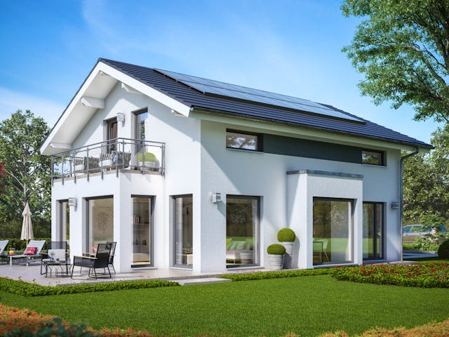 Fertighaus SUNSHINE 143 V4 von Living Fertighaus Schlüsselfertig ab 388921€, Satteldach-Klassiker Außenansicht 1 Fertighaus SUNSHINE 143 V4 von Living Fertighaus Schlüsselfertig ab 388921€, Satteldach-Klassiker Außenansicht 1