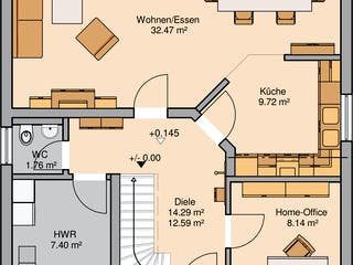 Massivhaus Familienhaus Luna von Kern-Haus Schlüsselfertig ab 313900€, Satteldach-Klassiker Grundriss 1