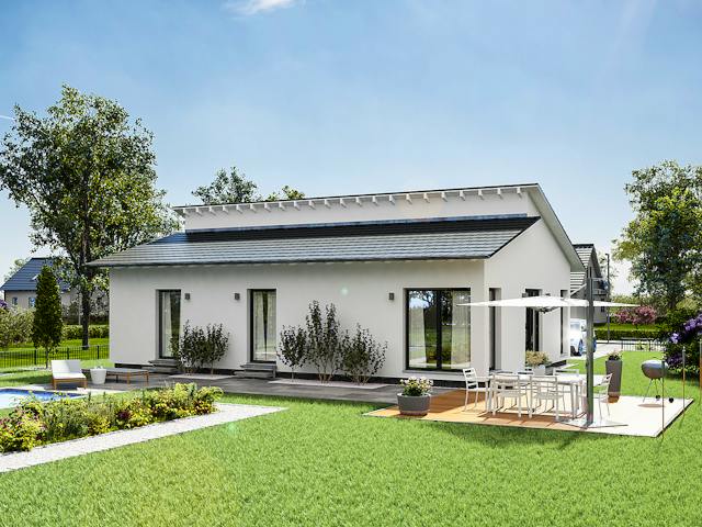 Fertighaus ComfortStyle 10.01 P von massa haus Ausbauhaus ab 140999€, Bungalow Außenansicht 4