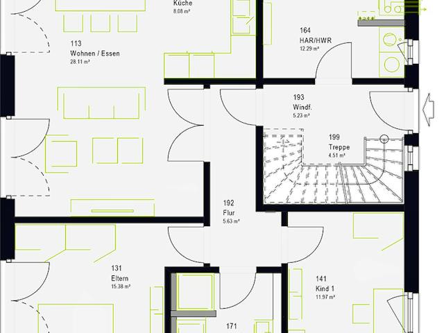 Fertighaus FamilyStyle 17.01 S von massa haus Ausbauhaus ab 156999€, Satteldach-Klassiker Grundriss 1