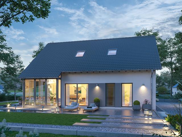 Fertighaus FamilyStyle 18.01 S von massa haus Ausbauhaus ab 160999€, Satteldach-Klassiker Außenansicht 4