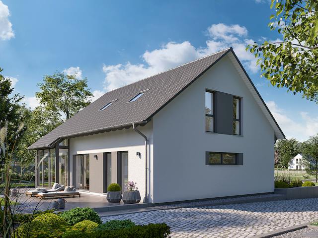 Fertighaus FamilyStyle 18.01 S von massa haus Ausbauhaus ab 160999€, Satteldach-Klassiker Außenansicht 5