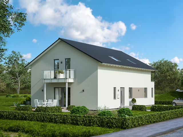 Fertighaus FamilyStyle 20.01 S von massa haus Ausbauhaus ab 174999€, Satteldach-Klassiker Außenansicht 4