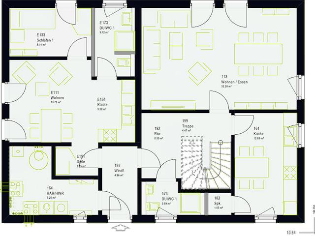 Fertighaus FamilyStyle 20.01 S von massa haus Ausbauhaus ab 174999€, Satteldach-Klassiker Grundriss 1