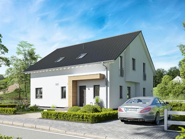 Fertighaus FamilyStyle 24.01 S von massa haus Ausbauhaus ab 208999€, Satteldach-Klassiker Außenansicht 1