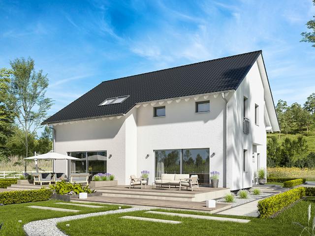 Fertighaus FamilyStyle 24.01 S von massa haus Ausbauhaus ab 208999€, Satteldach-Klassiker Außenansicht 2