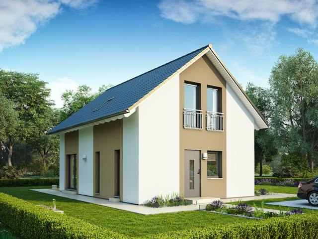 Fertighaus LifeStyle 13.07 S von massa haus Ausbauhaus ab 130999€, Satteldach-Klassiker Außenansicht 2