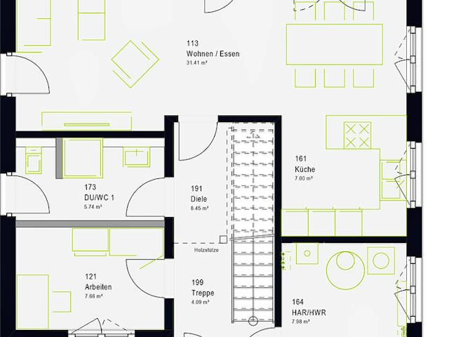 Fertighaus LifeStyle 13.11 P von massa haus Ausbauhaus ab 151999€, Pultdachhaus Grundriss 1