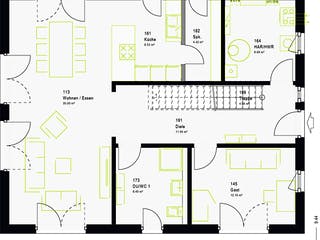 Fertighaus LifeStyle 18.07 S von massa haus Ausbauhaus ab 157999€, Satteldach-Klassiker Grundriss 1