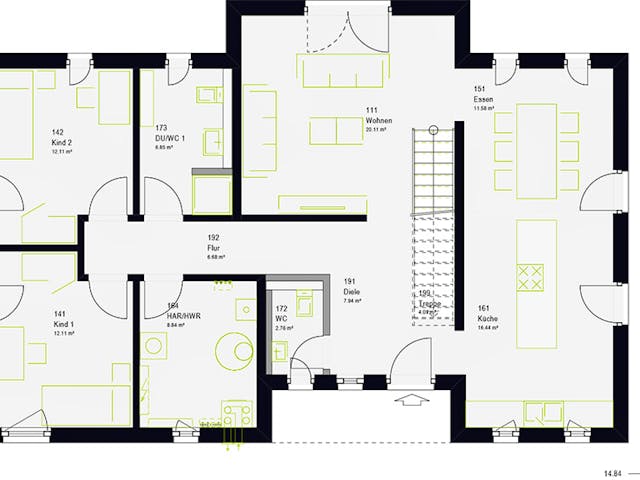 Fertighaus LifeStyle 19.04 F von massa haus Ausbauhaus ab 254999€, Cubushaus Grundriss 1