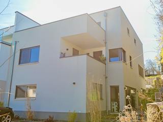 Massivhaus Flachdachhaus am Hang von RheinMassiv Massivhäuser, Cubushaus Außenansicht 3