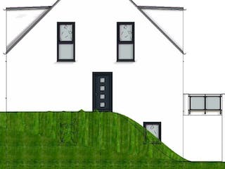 Massivhaus 3FH Version 372 von Grundsteinhaus Schlüsselfertig ab 451700€, Außenansicht 4