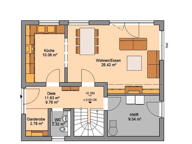 Massivhaus ARCHITEKTENHAUS CARA von Kern-Haus Chemnitz Schlüsselfertig ab 346900€,  Grundriss 2