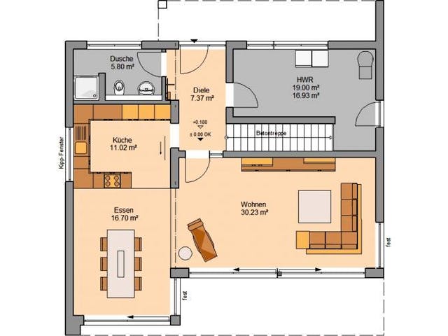 Massivhaus ARCHITEKTENHAUS ELEA von Kern-Haus Chemnitz Schlüsselfertig ab 589900€,  Grundriss 1