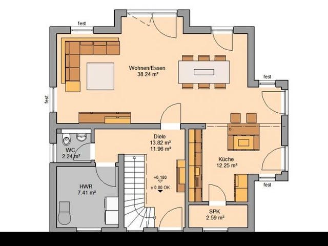 Massivhaus ARCHITEKTENHAUS ESPRIT TRENDLINE von Kern-Haus Chemnitz Schlüsselfertig ab 389900€,  Grundriss 1