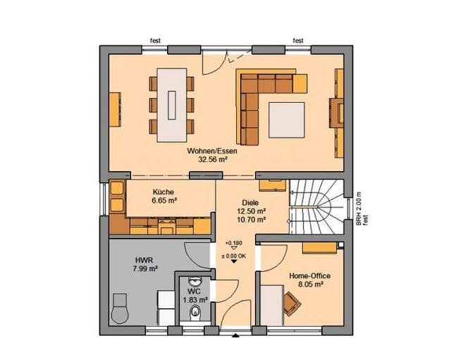 Massivhaus ARCHITEKTENHAUS KOMFORT von Kern-Haus Chemnitz Schlüsselfertig ab 344900€,  Grundriss 1