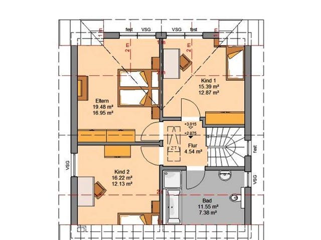 Massivhaus ARCHITEKTENHAUS KOMFORT von Kern-Haus Chemnitz Schlüsselfertig ab 344900€,  Grundriss 2