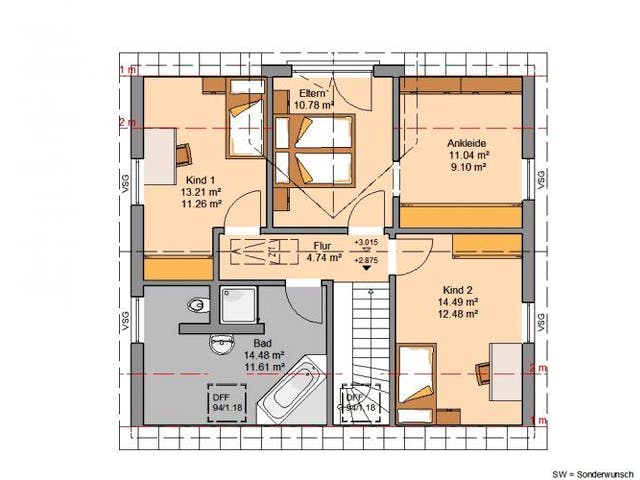 Massivhaus ARCHITEKTENHAUS TREND von Kern-Haus Chemnitz Schlüsselfertig ab 372900€,  Grundriss 2