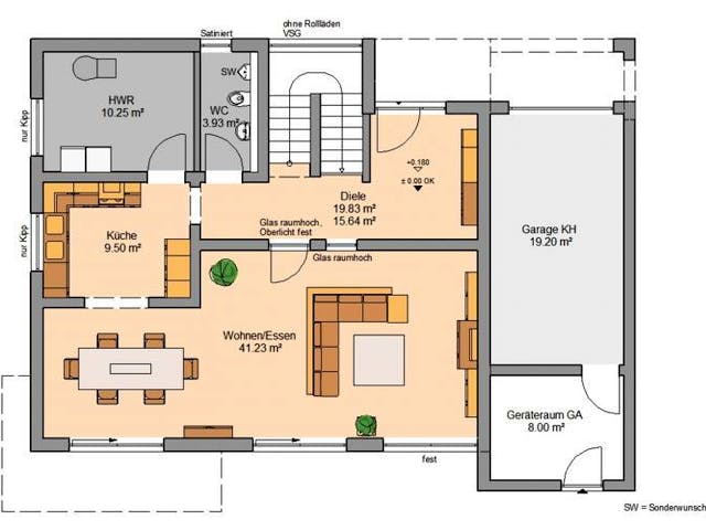 Massivhaus BAUHAUS CUBE mit Doppelgarage von Kern-Haus Chemnitz Schlüsselfertig ab 564900€, Cubushaus Grundriss 1