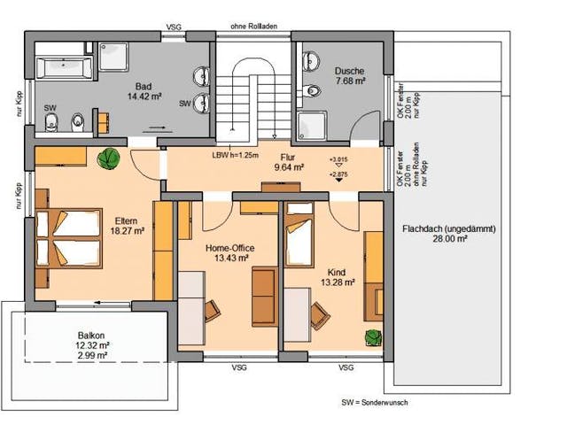 Massivhaus BAUHAUS CUBE mit Doppelgarage von Kern-Haus Chemnitz Schlüsselfertig ab 564900€, Cubushaus Grundriss 2