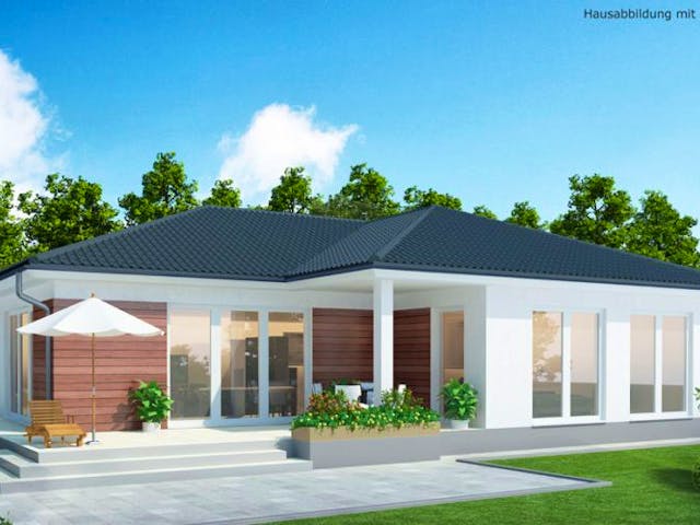 Massivhaus Bungalow BL 135 Variante K von Baudirekt, Bungalow Außenansicht 1 Massivhaus Bungalow BL 135 Variante K von Baudirekt, Bungalow Außenansicht 1