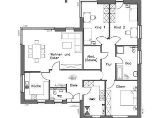 Massivhaus Bungalow BL 135 Variante T von Baudirekt,  Grundriss 1
